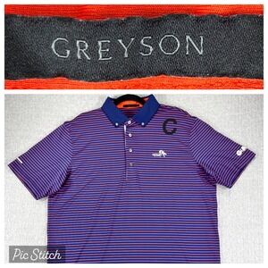 Greyson Polo Shirt Mens Large Blue Orange Striped Getzlaf Cure Duchenne Golf